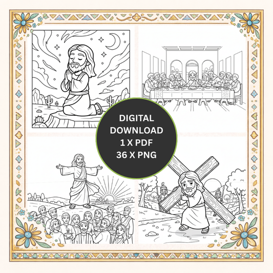 Ostergeschichte Malbuch für Kinder – Die Auferstehung Jesu | 36 Ausmalbilder zur Ostergeschichte aus der Bibel.